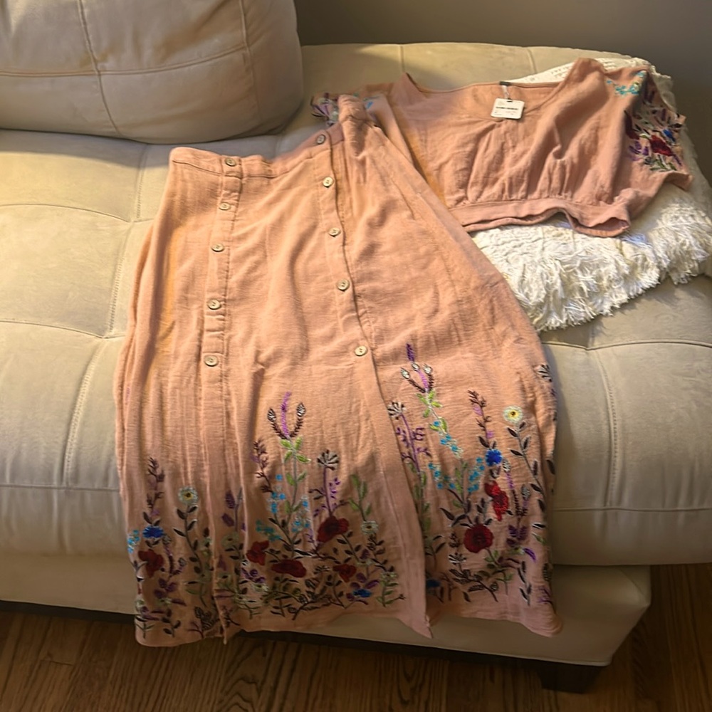 Free People 2 Piece embroidered set